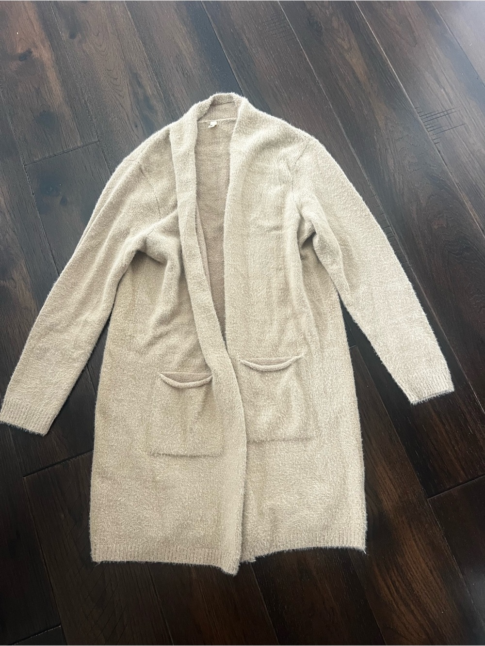 Cozy Open-Front plush Longline Sweater Cardigan - khaki